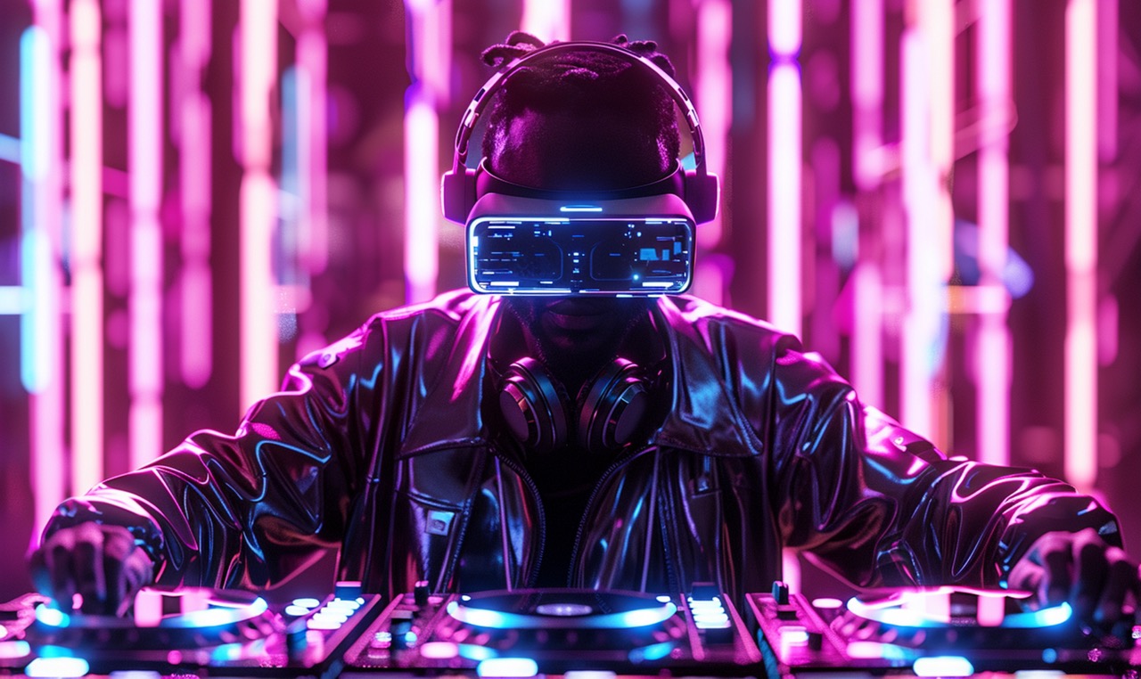 dj com óculos de realidade virtual, representando o futuro da música