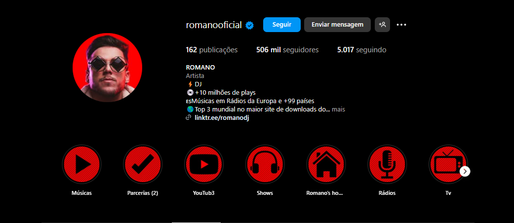 Perfil do DJ Romano após aplicas suas Estratégias para DJs